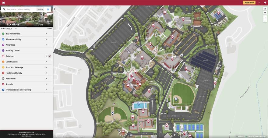 Screen Capture of Digital Map of Saddleback College Campus