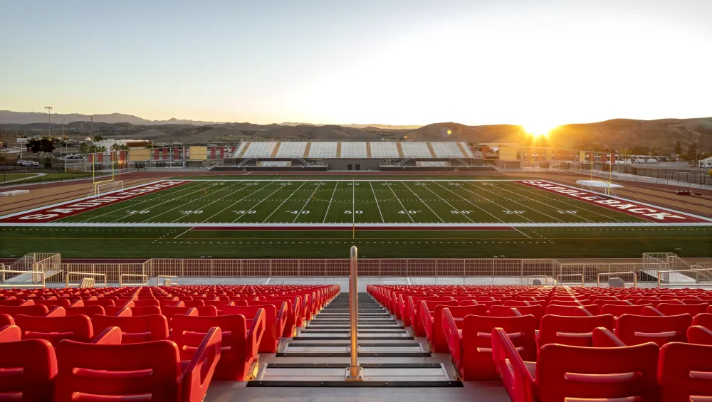 Dramatic sunrise shot of Saddleback Stadium