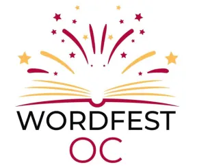 Wordfest OC graphic of book open and stars jumping off page