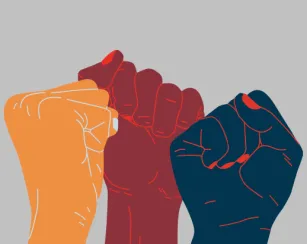 graphic hands held in fists on a grey background